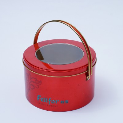 2020 Custom Full Printed Food Safe Empty Round Metal Biscuit Cookie Chocolate Tin Box Packing With Window And Handle