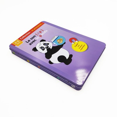 Custom high quality rectangular hinged board game tin box for playing cards empty kids puzzle games storage tin box