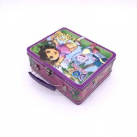 Custom CMYK Printing 197X153X70MM Lunch Tin Box With Plastic Handle